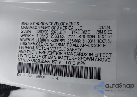 2024 Honda Cr-V Hybrid Sport-L from USA, damaged, VIN 7FARS5H85RE019719